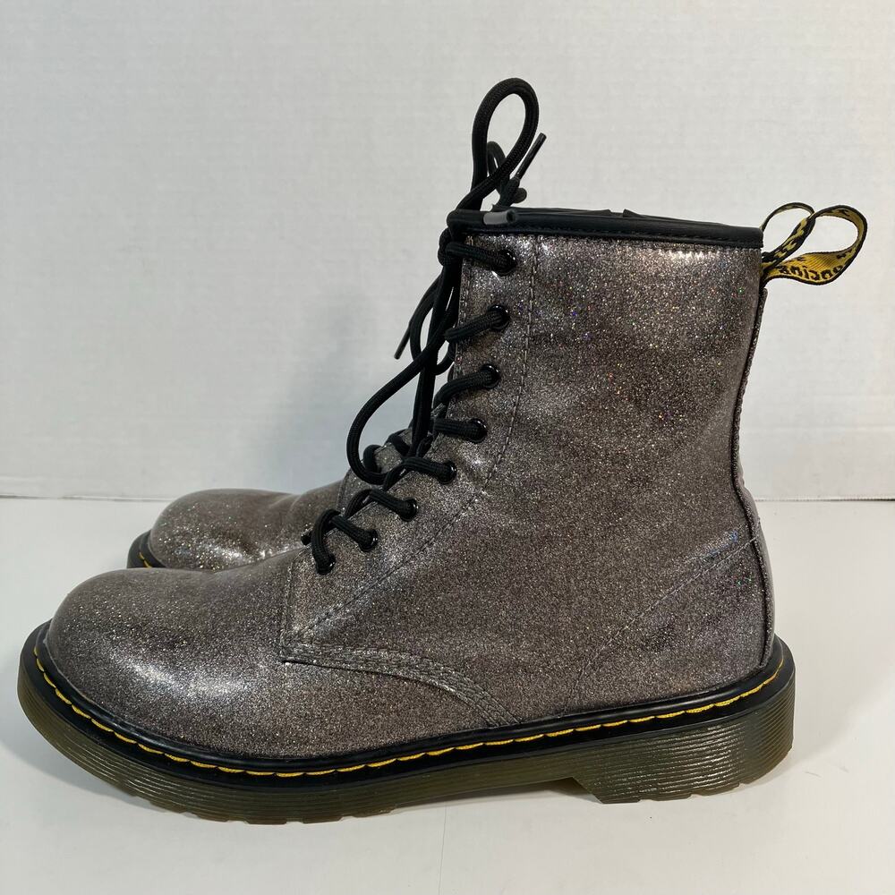 Dr. Martens 1460 Glitter Youth Ankle Boots in Gunmetal Sparkly Silver Side Zip